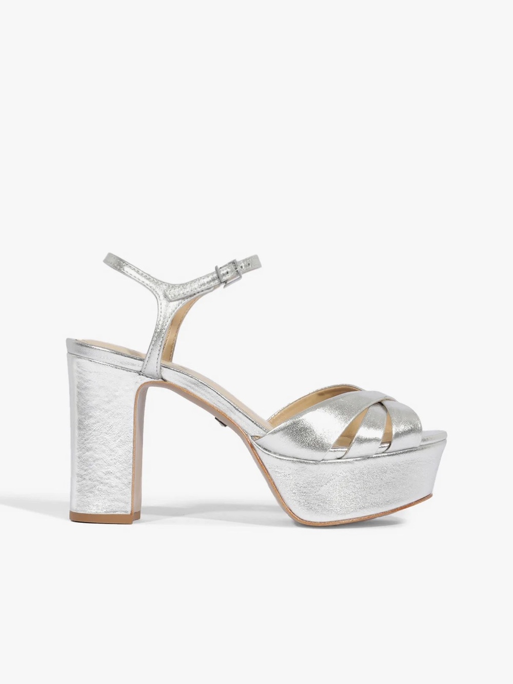 SCHUTZ Metallic Silver Crisscross Keefa Platform Sandal